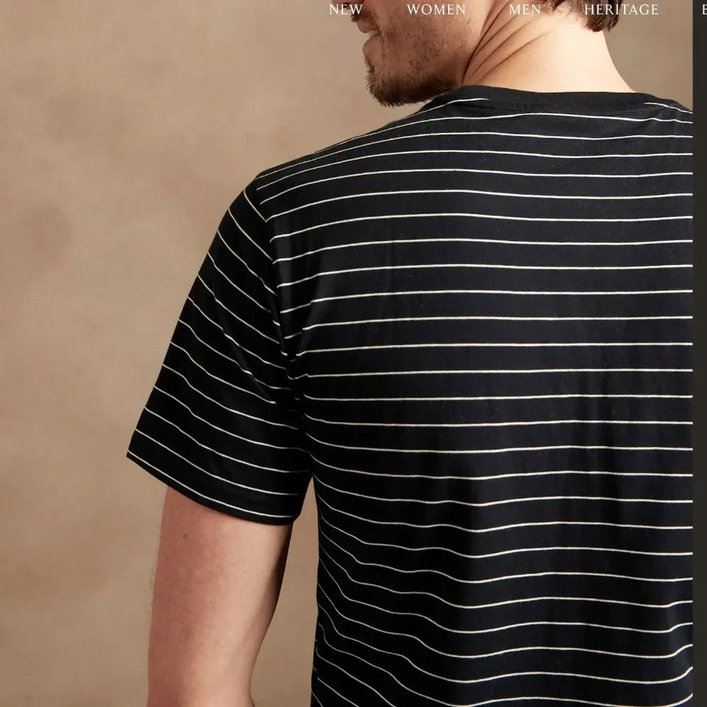 Banana Republic PREMIUM WASH‎ T-SHIRT Navy with White Stripes XXL